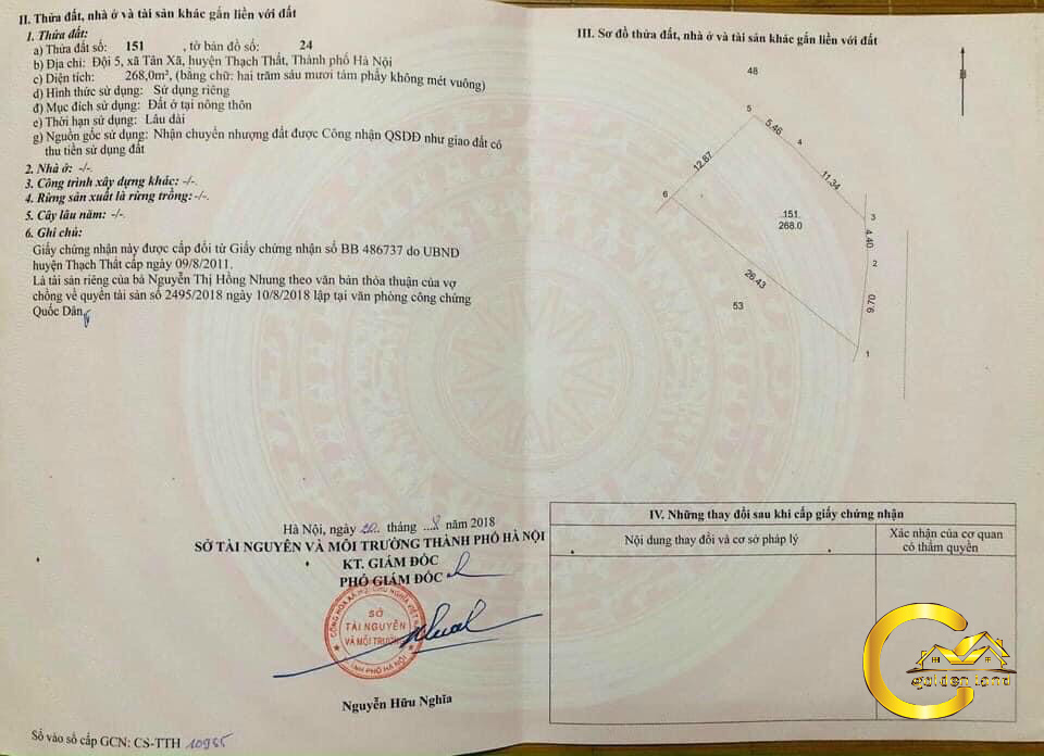 Bán đất Tân xã cách khu công nghệ cao hòa lạc 800m0