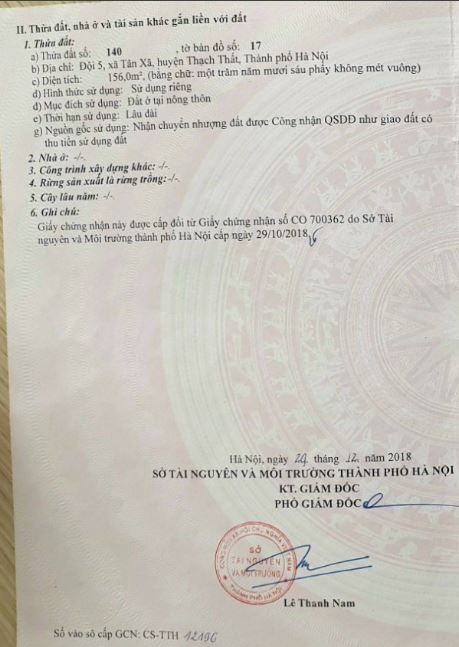 bán đất tại thôn 5 xã tân xã thạch thất