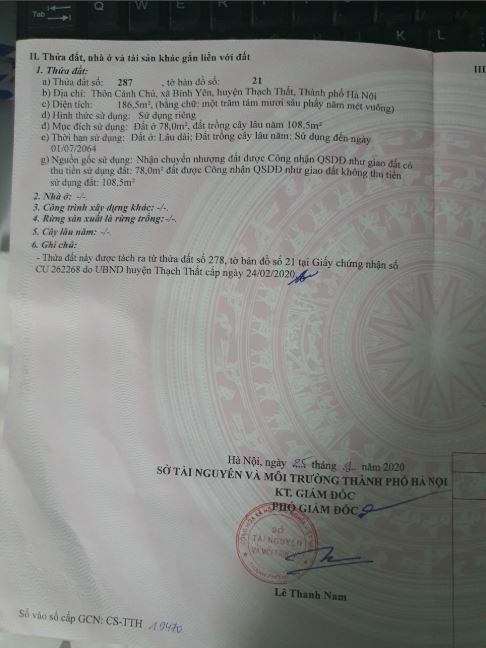 bán đất tại thôn cánh chủ xã bình yên